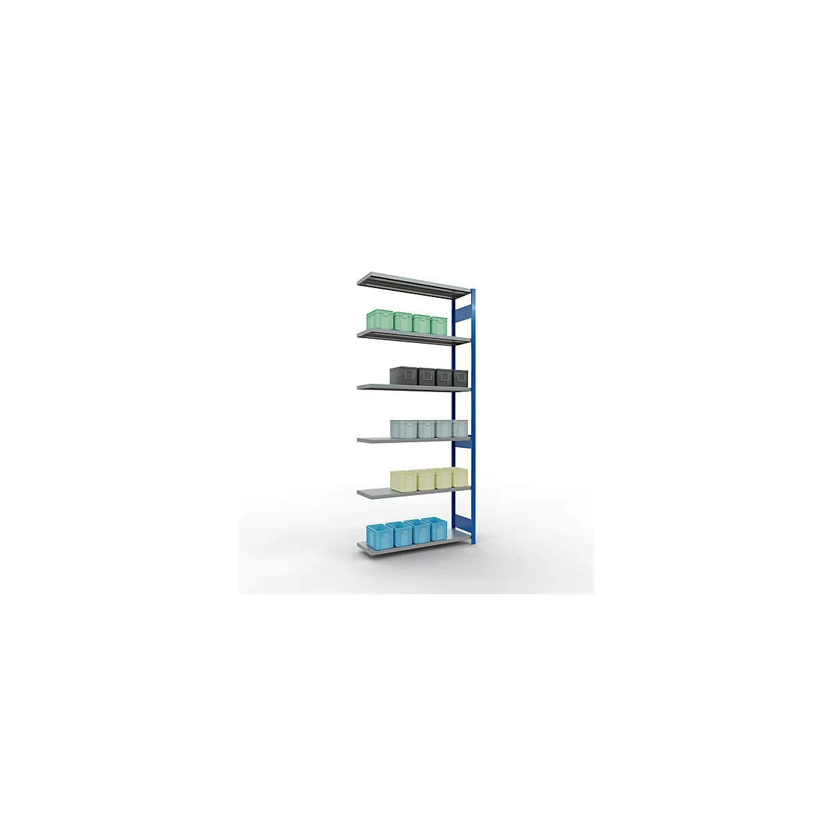 Schulte Lagertechnik Système de rayonnage à tablettes emboîtable MULTIplus 250, rayonnage annexe, verrou de longueur, 3000x1300x400 mm, 7 tablettes, gris clair