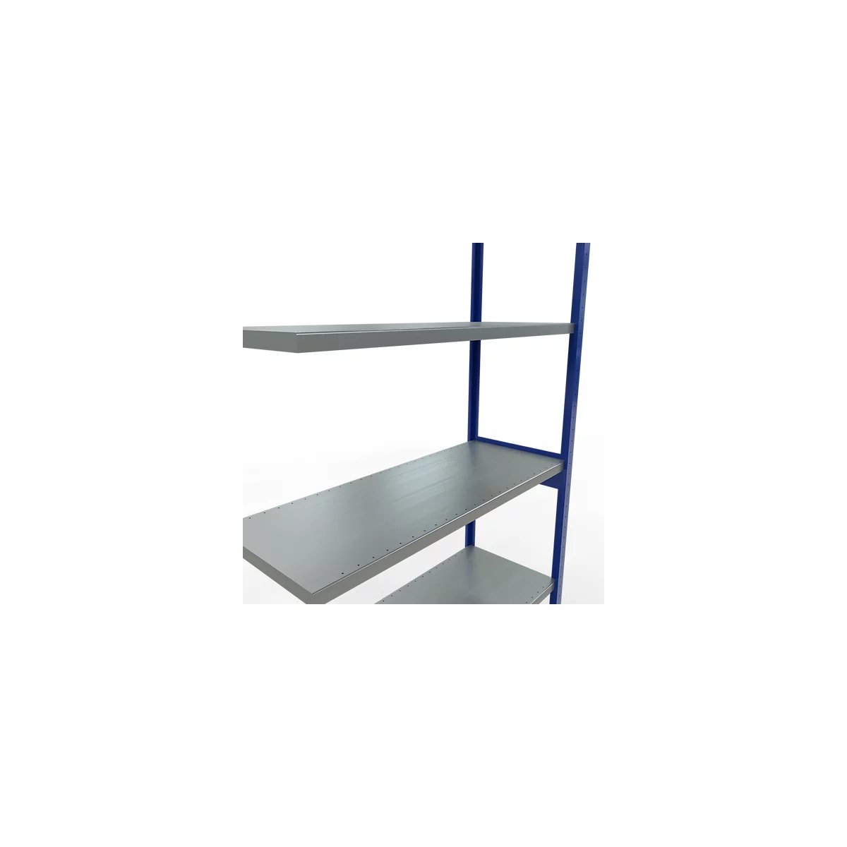 Schulte Lagertechnik Système de rayonnage à tablettes emboîtable MULTIplus 250, rayonnage annexe, verrou de longueur, 3000x1300x500 mm, 7 tablettes, bleu gentiane/galvanisé