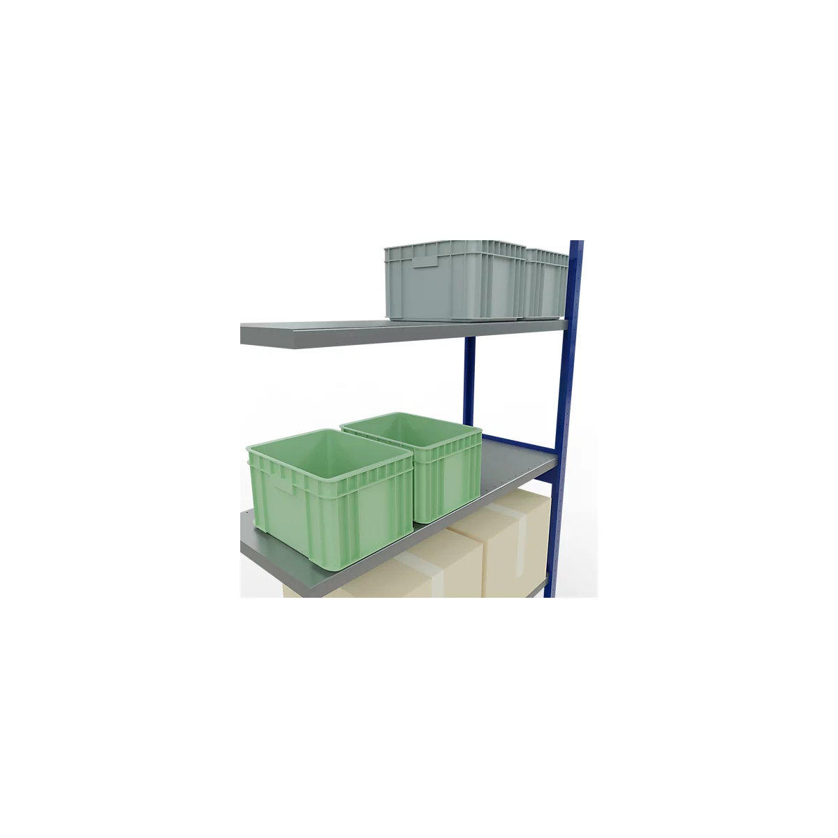 Schulte Lagertechnik Système de rayonnage à tablettes emboîtable MULTIplus 250, rayonnage annexe, verrou de longueur, 3000x1300x500 mm, 7 tablettes, bleu gentiane/galvanisé