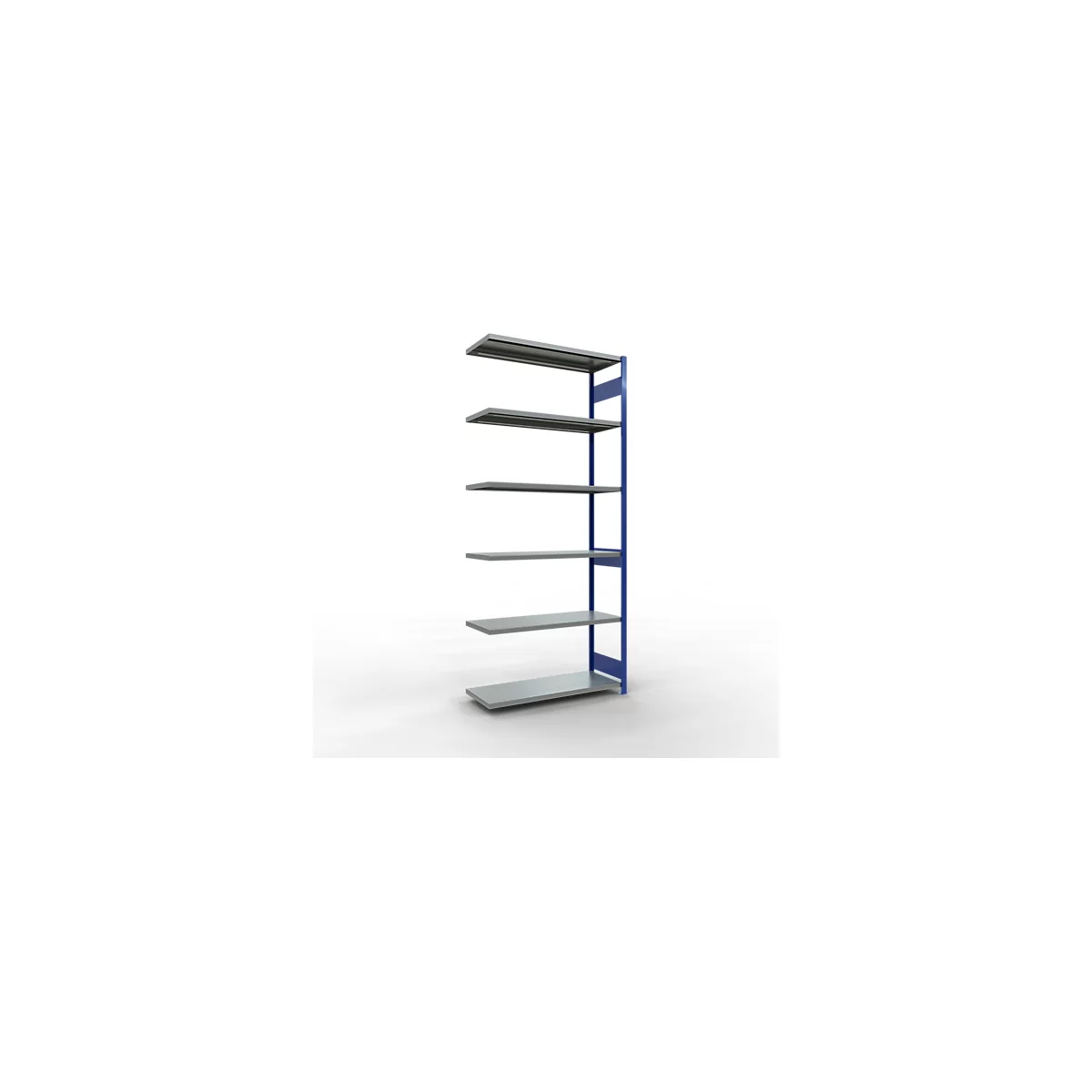 Schulte Lagertechnik Système de rayonnage à tablettes emboîtable MULTIplus 250, rayonnage annexe, verrou de longueur, 3000x1300x500 mm, 7 tablettes, bleu gentiane/galvanisé