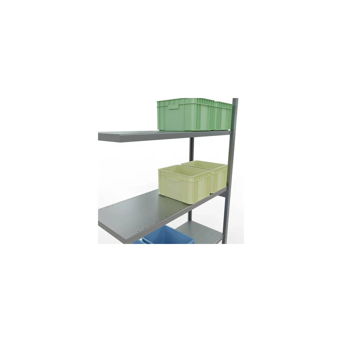 Schulte Lagertechnik Système de rayonnage à tablettes emboîtable MULTIplus 250, rayonnage annexe, verrou de longueur, 3000x1300x500 mm, 7 tablettes, galvanisé