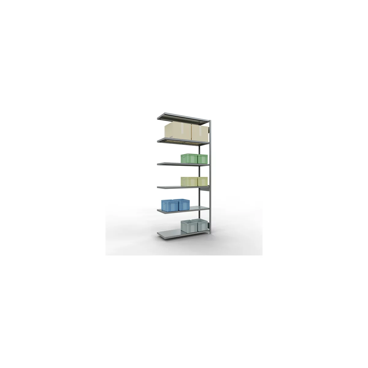 Schulte Lagertechnik Système de rayonnage à tablettes emboîtable MULTIplus 250, rayonnage annexe, verrou de longueur, 3000x1300x500 mm, 7 tablettes, galvanisé