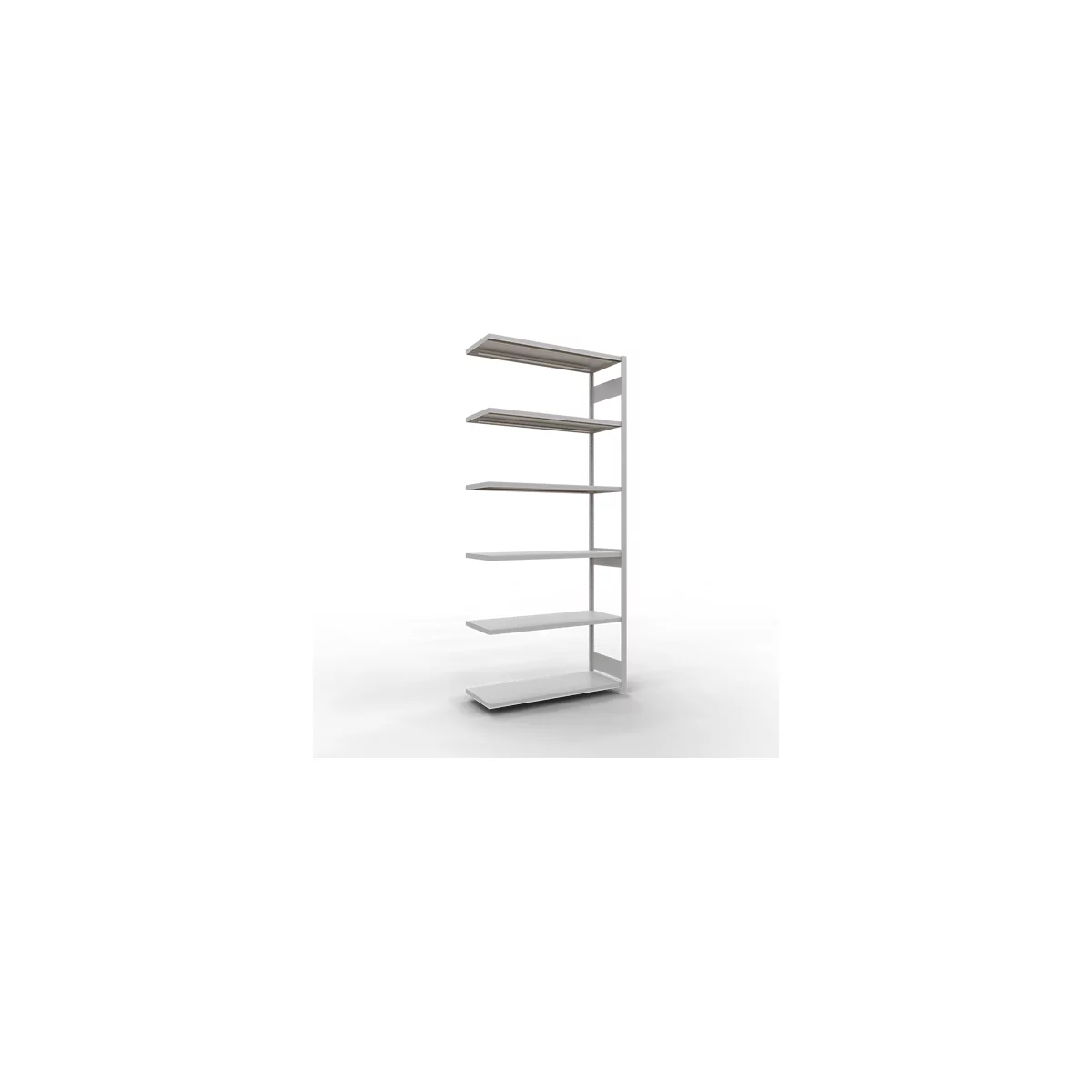 Schulte Lagertechnik Système de rayonnage à tablettes emboîtable MULTIplus 250, rayonnage annexe, verrou de longueur, 3000x1300x500 mm, 7 tablettes, gris clair