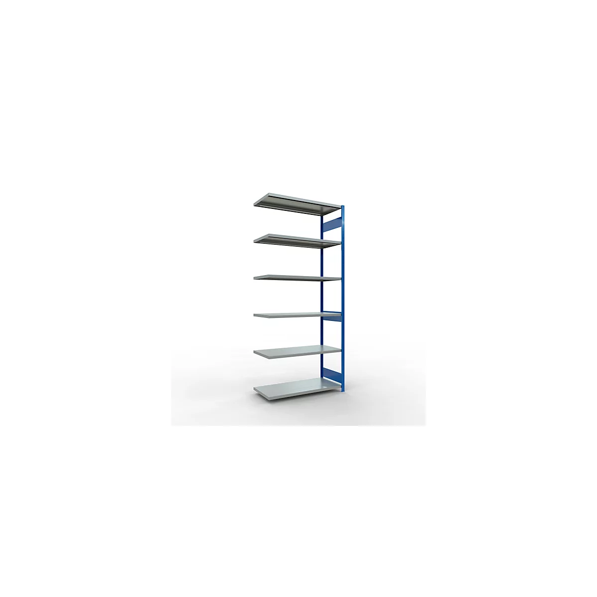 Schulte Lagertechnik Système de rayonnage à tablettes emboîtable MULTIplus 250, rayonnage annexe, verrou de longueur, 3000x1300x600 mm, 7 tablettes, bleu gentiane/galvanisé