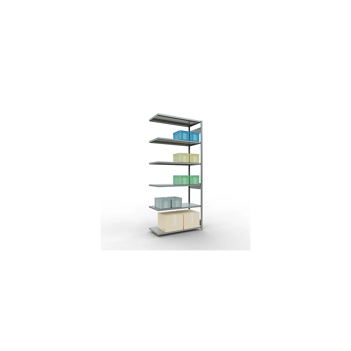Schulte Lagertechnik Système de rayonnage à tablettes emboîtable MULTIplus 250, rayonnage annexe, verrou de longueur, 3000x1300x600 mm, 7 tablettes, galvanisé