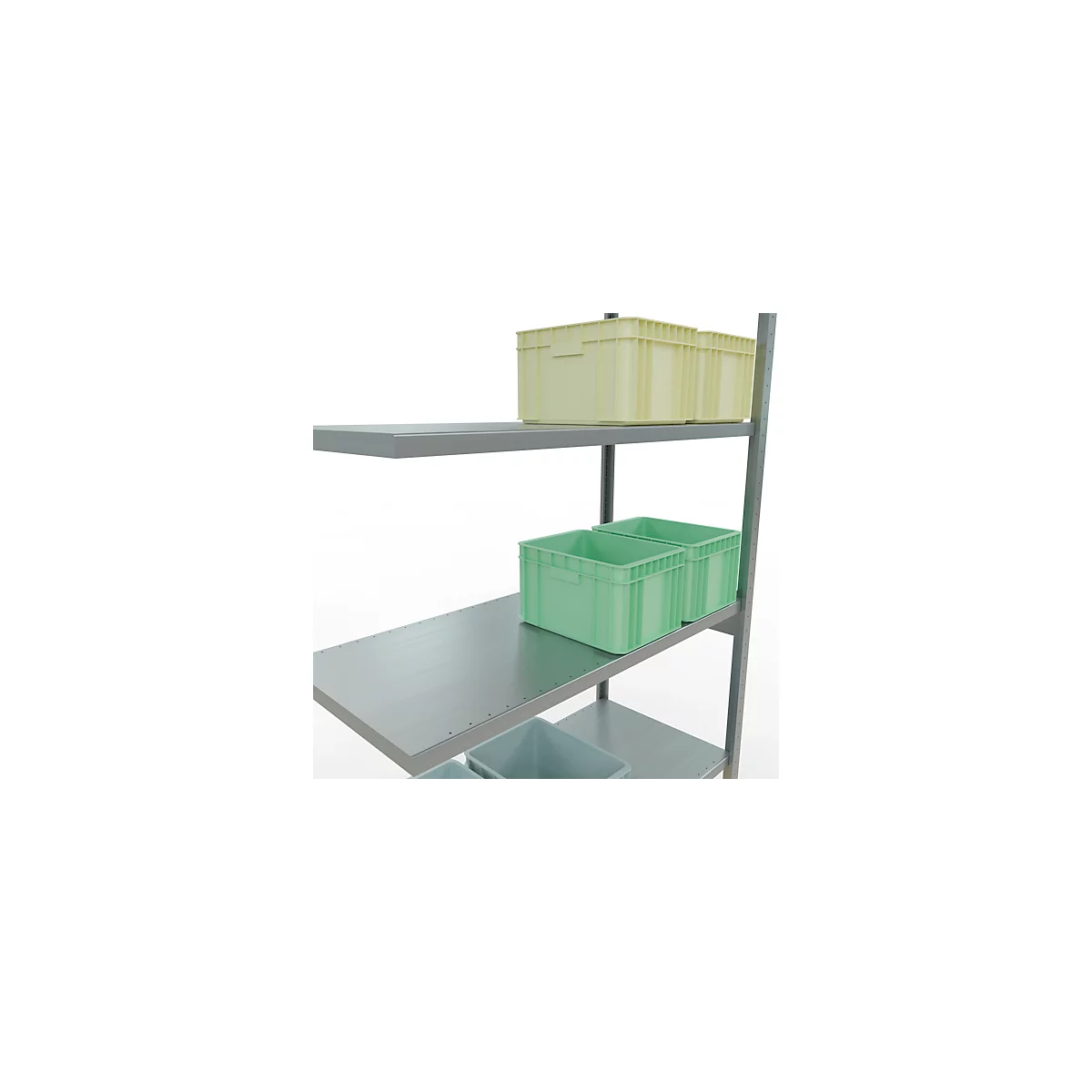 Schulte Lagertechnik Système de rayonnage à tablettes emboîtable MULTIplus 250, rayonnage annexe, verrou de longueur, 3000x1300x600 mm, 7 tablettes, galvanisé