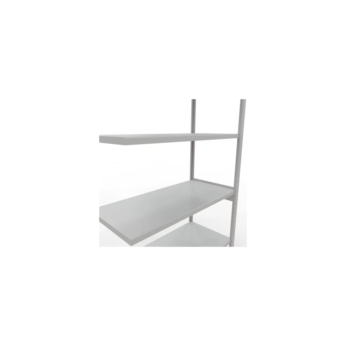 Schulte Lagertechnik Système de rayonnage à tablettes emboîtable MULTIplus 250, rayonnage annexe, verrou de longueur, 3000x1300x600 mm, 7 tablettes, gris clair