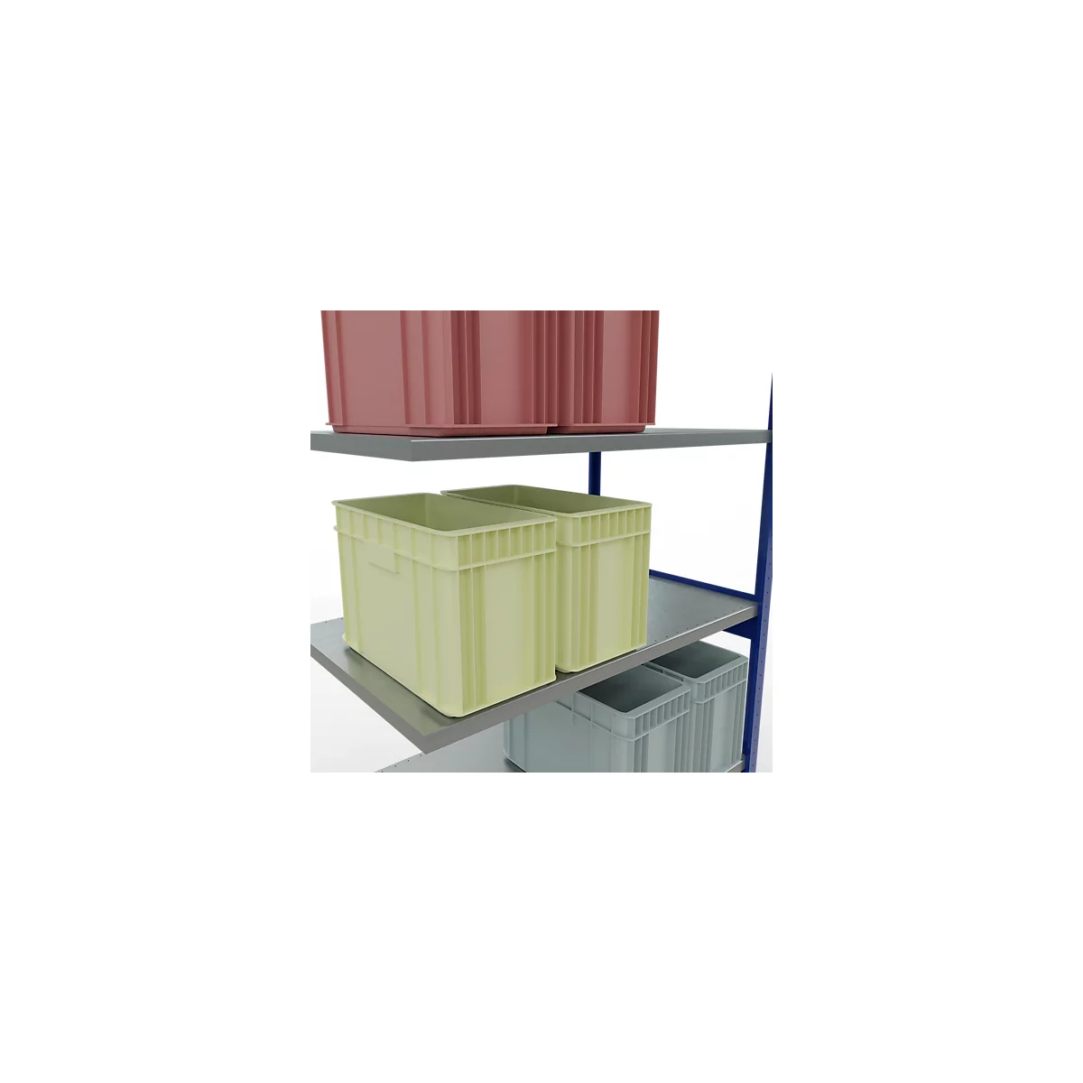 Schulte Lagertechnik Système de rayonnage à tablettes emboîtable MULTIplus 250, rayonnage annexe, verrou de longueur, 3000x1300x800 mm, 7 tablettes, bleu gentiane/galvanisé