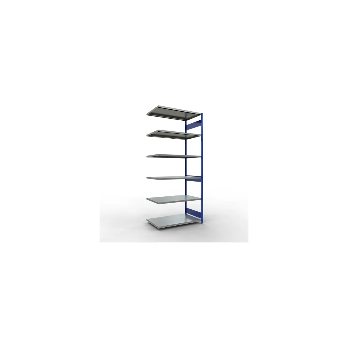 Schulte Lagertechnik Système de rayonnage à tablettes emboîtable MULTIplus 250, rayonnage annexe, verrou de longueur, 3000x1300x800 mm, 7 tablettes, bleu gentiane/galvanisé