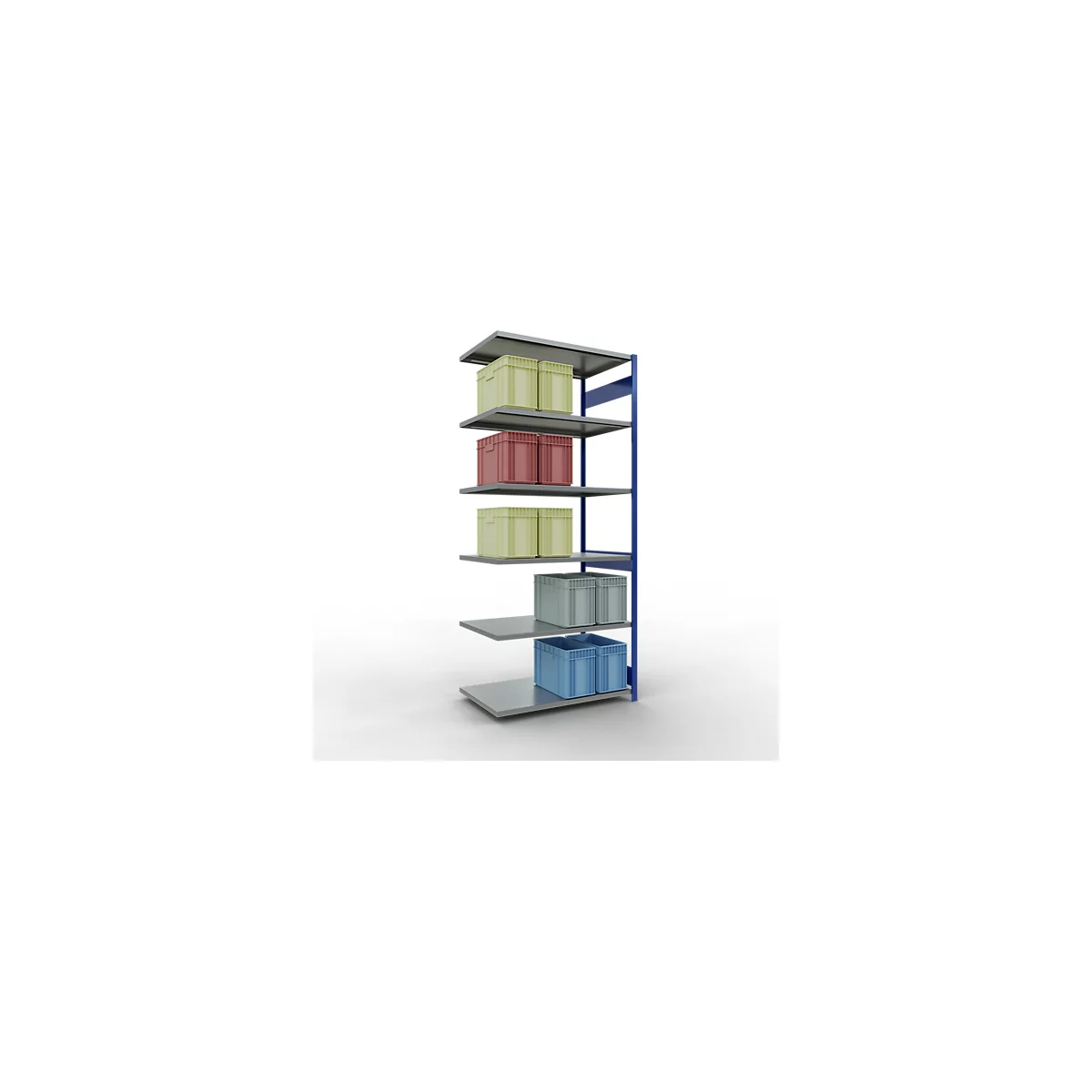 Schulte Lagertechnik Système de rayonnage à tablettes emboîtable MULTIplus 250, rayonnage annexe, verrou de longueur, 3000x1300x800 mm, 7 tablettes, bleu gentiane/galvanisé