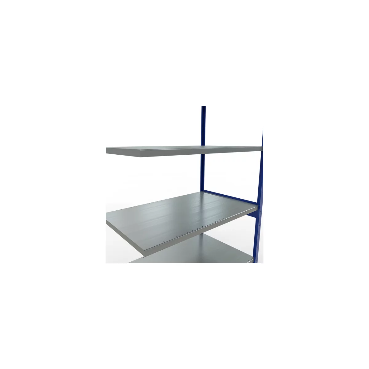 Schulte Lagertechnik Système de rayonnage à tablettes emboîtable MULTIplus 250, rayonnage annexe, verrou de longueur, 3000x1300x800 mm, 7 tablettes, bleu gentiane/galvanisé