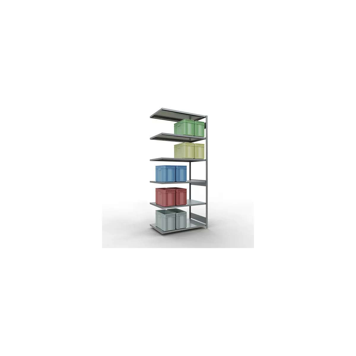 Schulte Lagertechnik Système de rayonnage à tablettes emboîtable MULTIplus 250, rayonnage annexe, verrou de longueur, 3000x1300x800 mm, 7 tablettes, galvanisé
