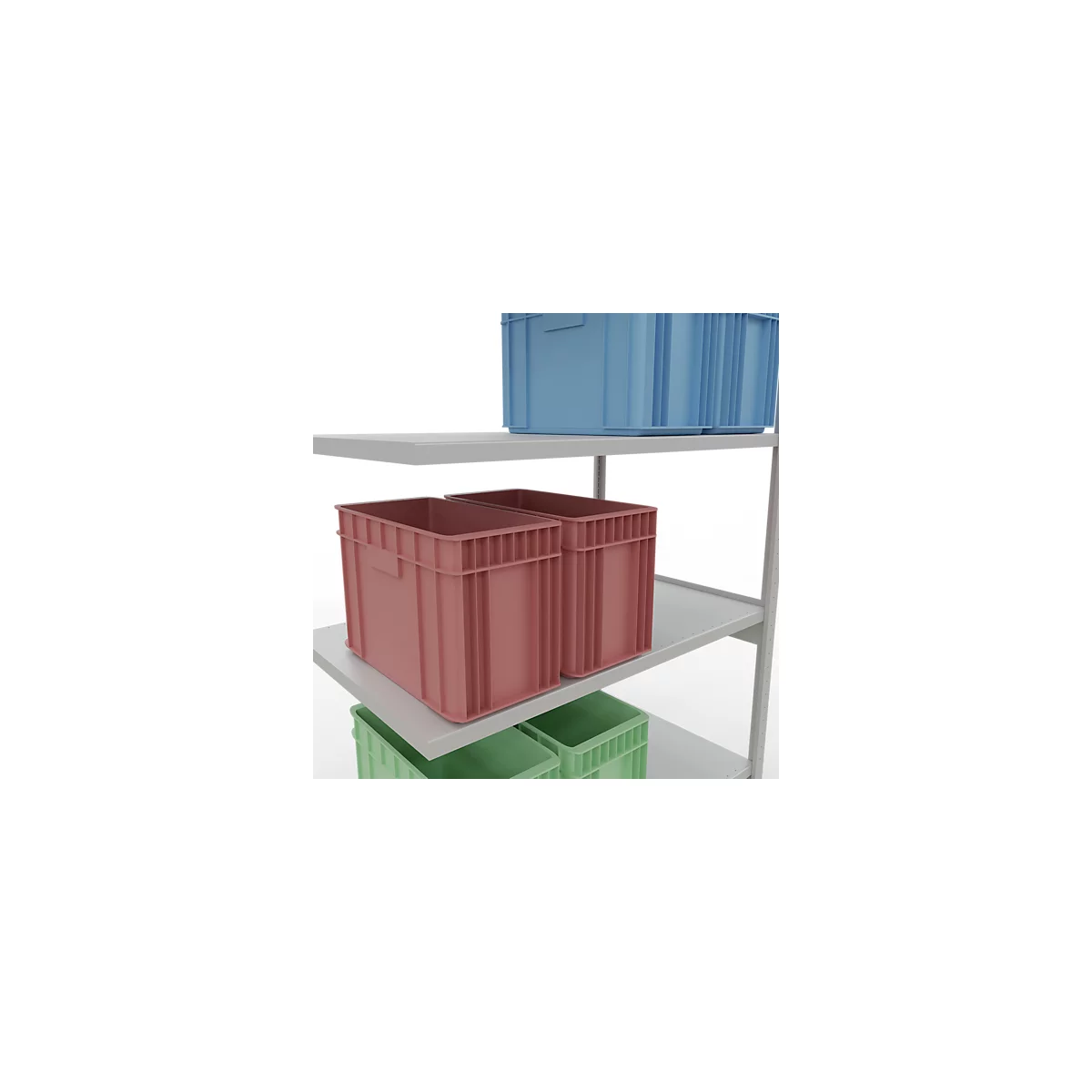 Schulte Lagertechnik Système de rayonnage à tablettes emboîtable MULTIplus 250, rayonnage annexe, verrou de longueur, 3000x1300x800 mm, 7 tablettes, gris clair
