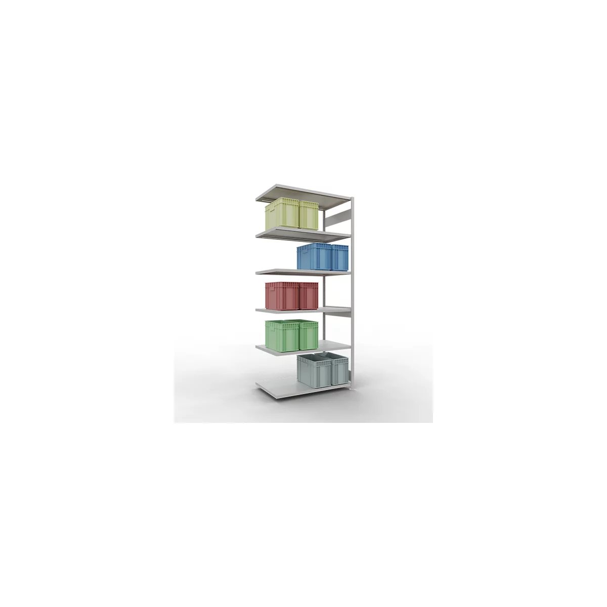 Schulte Lagertechnik Système de rayonnage à tablettes emboîtable MULTIplus 250, rayonnage annexe, verrou de longueur, 3000x1300x800 mm, 7 tablettes, gris clair