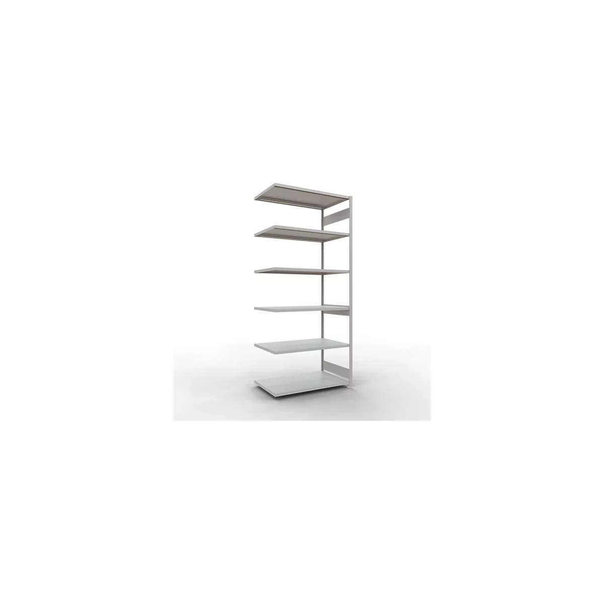 Schulte Lagertechnik Système de rayonnage à tablettes emboîtable MULTIplus 250, rayonnage annexe, verrou de longueur, 3000x1300x800 mm, 7 tablettes, gris clair