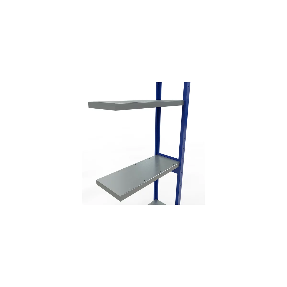 Schulte Lagertechnik Système de rayonnage à tablettes emboîtable MULTIplus 250, rayonnage annexe, verrou de longueur, 3000x750x300 mm, 7 tablettes, bleu gentiane/galvanisé