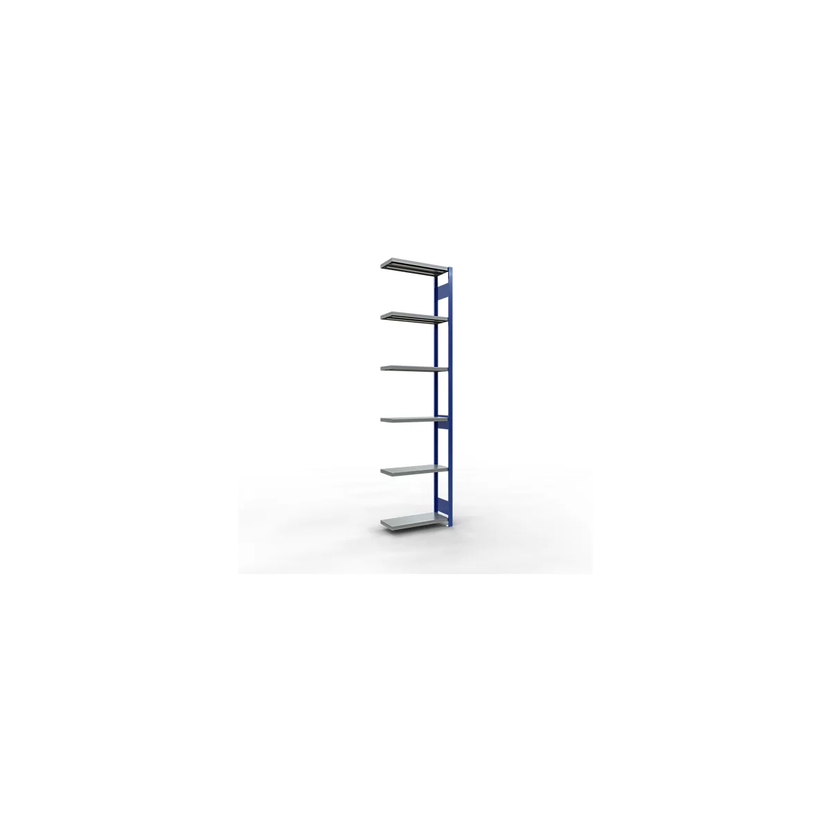 Schulte Lagertechnik Système de rayonnage à tablettes emboîtable MULTIplus 250, rayonnage annexe, verrou de longueur, 3000x750x300 mm, 7 tablettes, bleu gentiane/galvanisé