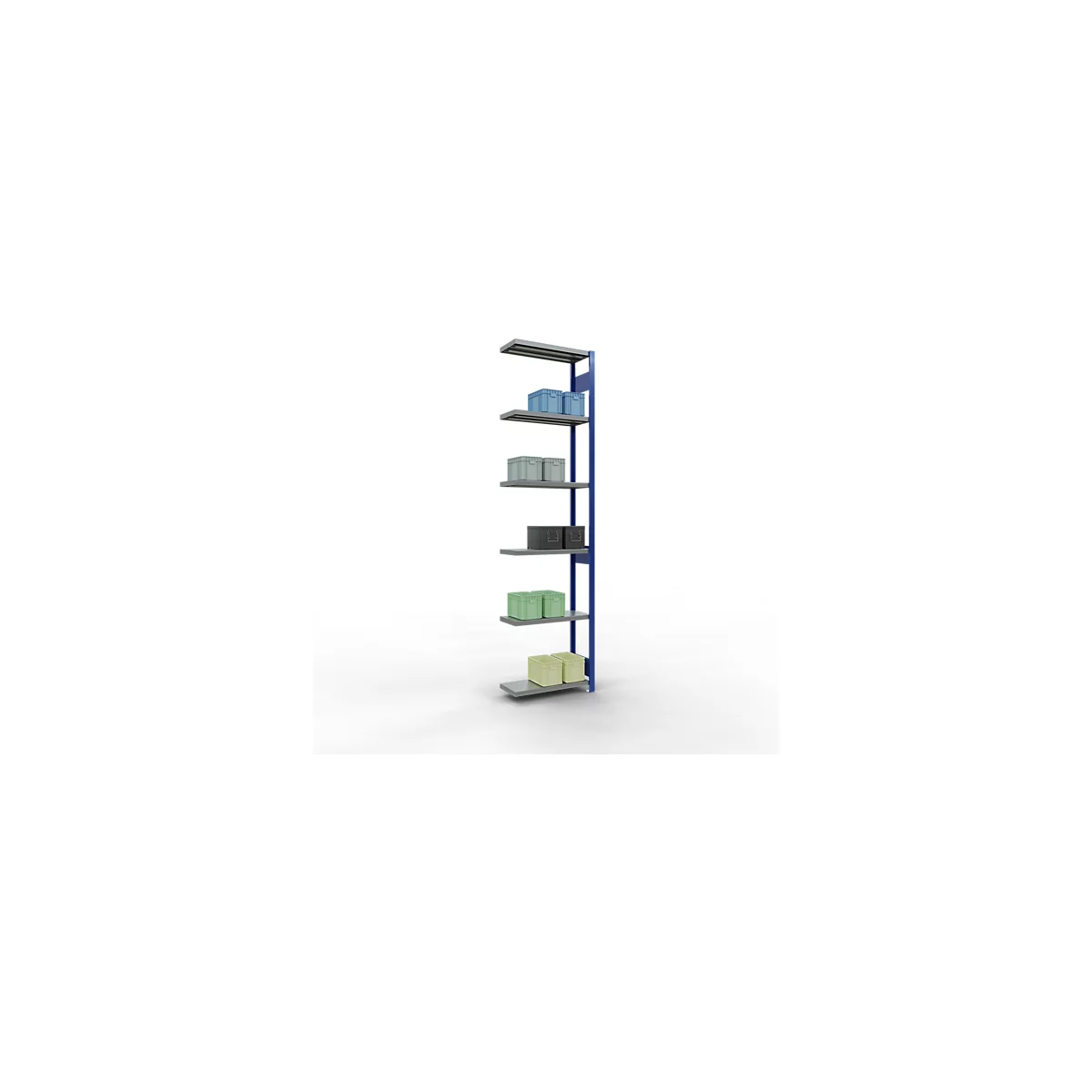 Schulte Lagertechnik Système de rayonnage à tablettes emboîtable MULTIplus 250, rayonnage annexe, verrou de longueur, 3000x750x300 mm, 7 tablettes, bleu gentiane/galvanisé