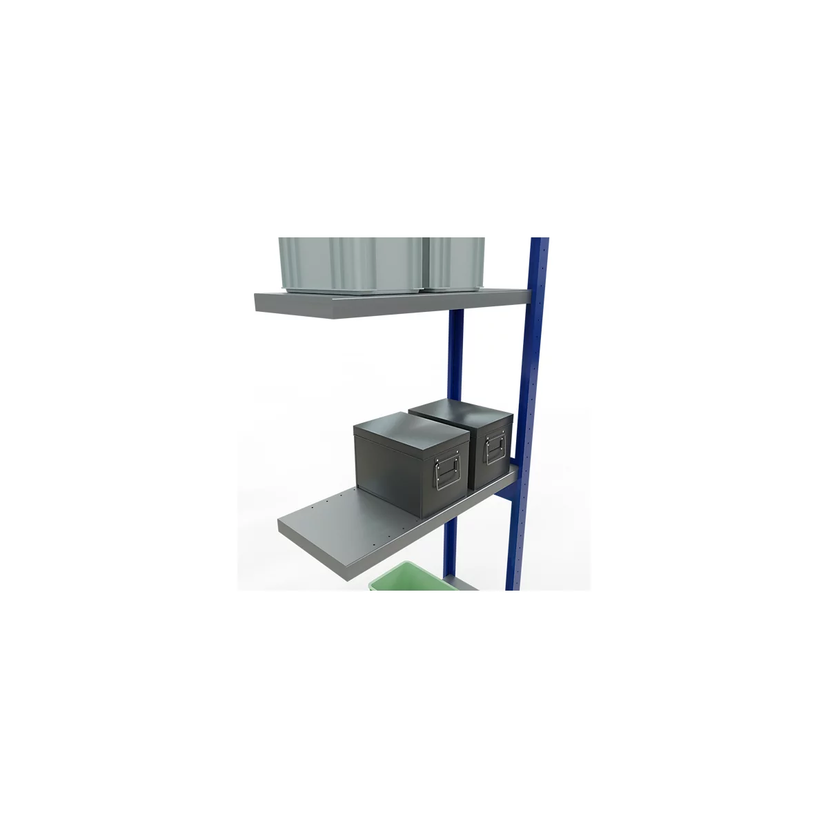 Schulte Lagertechnik Système de rayonnage à tablettes emboîtable MULTIplus 250, rayonnage annexe, verrou de longueur, 3000x750x300 mm, 7 tablettes, bleu gentiane/galvanisé