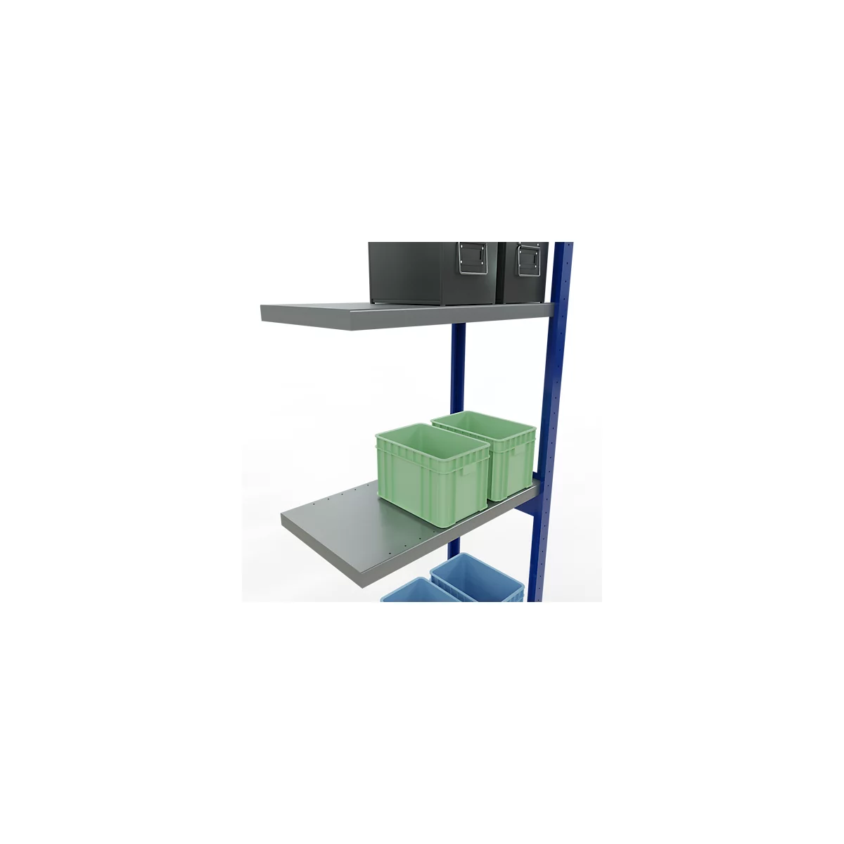 Schulte Lagertechnik Système de rayonnage à tablettes emboîtable MULTIplus 250, rayonnage annexe, verrou de longueur, 3000x750x400 mm, 7 tablettes, bleu gentiane/galvanisé