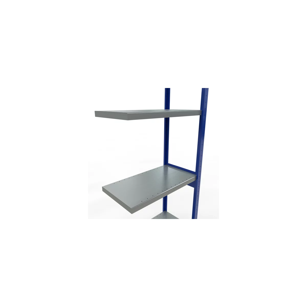 Schulte Lagertechnik Système de rayonnage à tablettes emboîtable MULTIplus 250, rayonnage annexe, verrou de longueur, 3000x750x400 mm, 7 tablettes, bleu gentiane/galvanisé