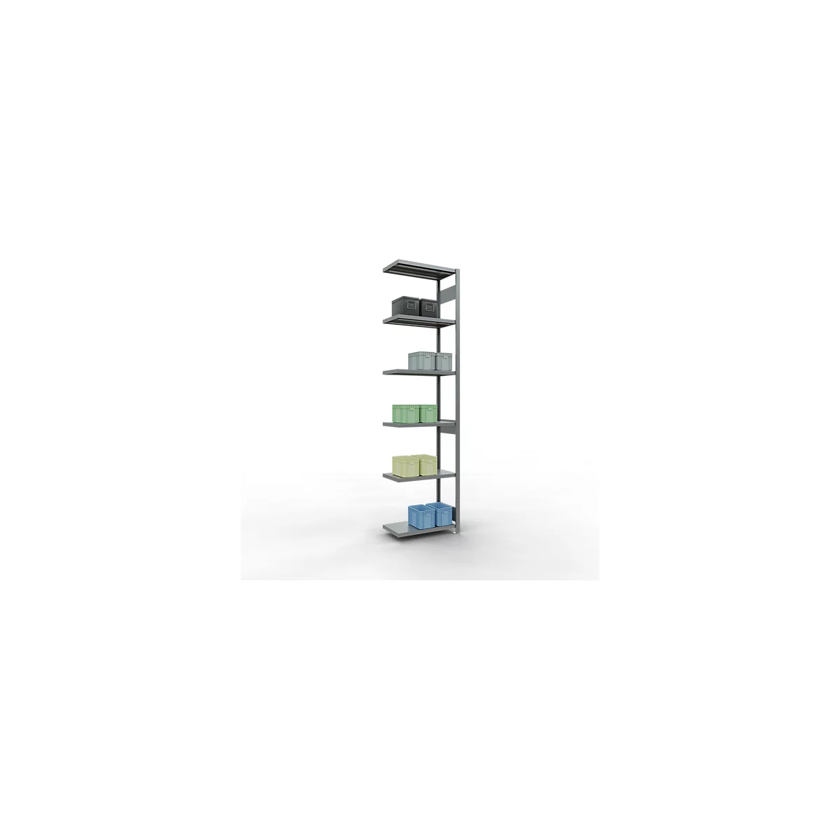 Schulte Lagertechnik Système de rayonnage à tablettes emboîtable MULTIplus 250, rayonnage annexe, verrou de longueur, 3000x750x400 mm, 7 tablettes, galvanisé