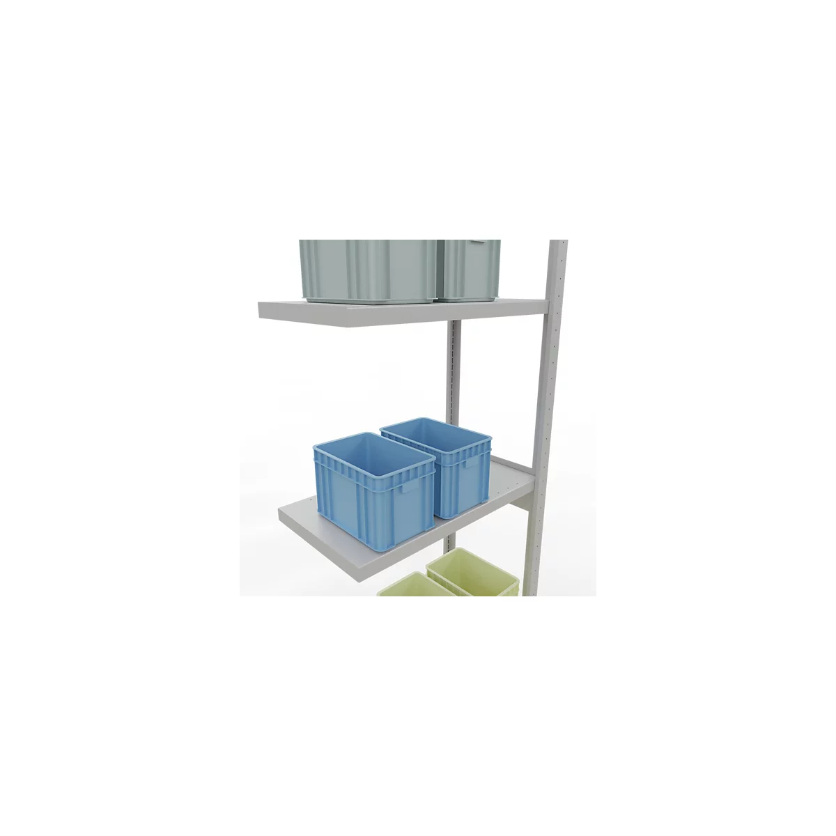 Schulte Lagertechnik Système de rayonnage à tablettes emboîtable MULTIplus 250, rayonnage annexe, verrou de longueur, 3000x750x400 mm, 7 tablettes, gris clair
