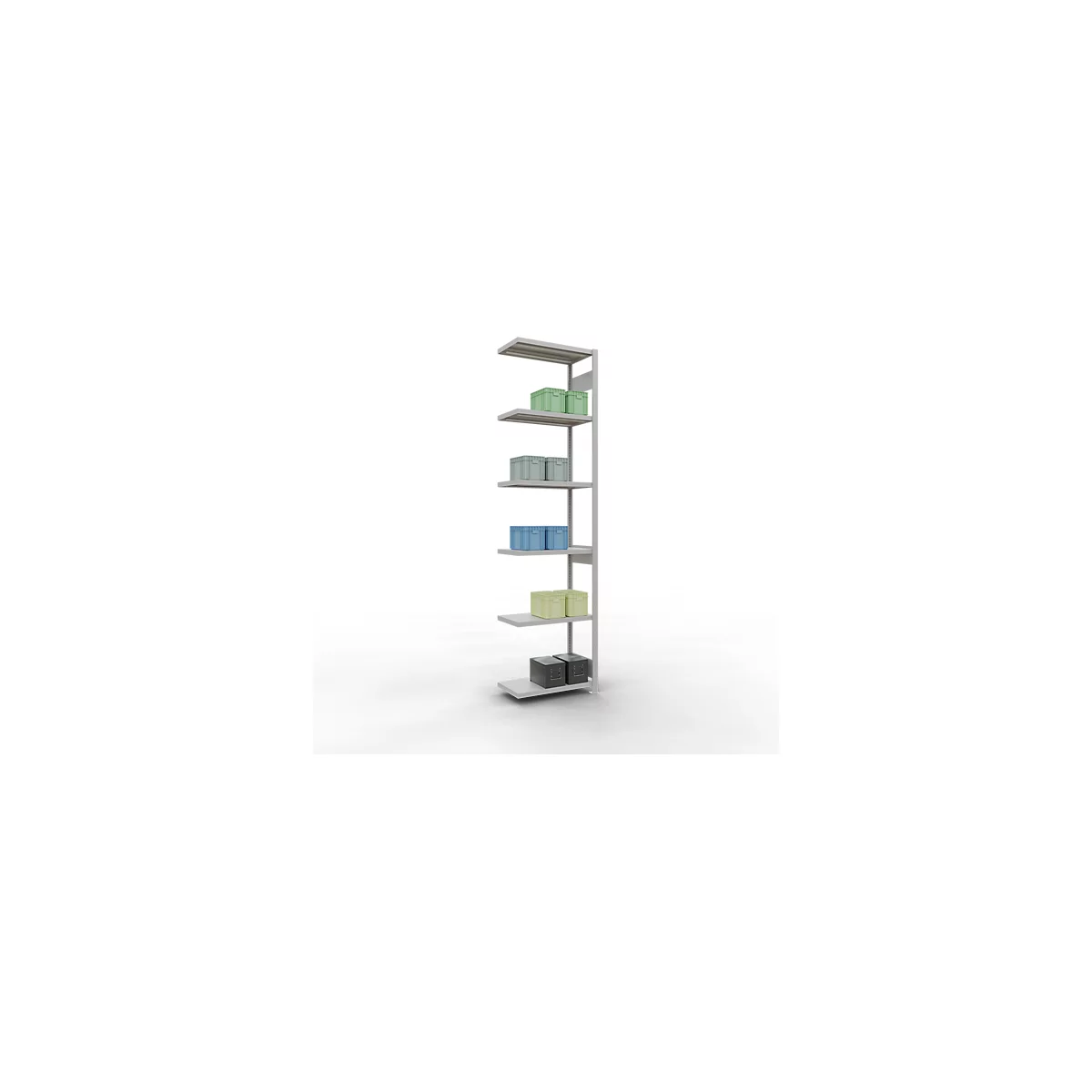 Schulte Lagertechnik Système de rayonnage à tablettes emboîtable MULTIplus 250, rayonnage annexe, verrou de longueur, 3000x750x400 mm, 7 tablettes, gris clair
