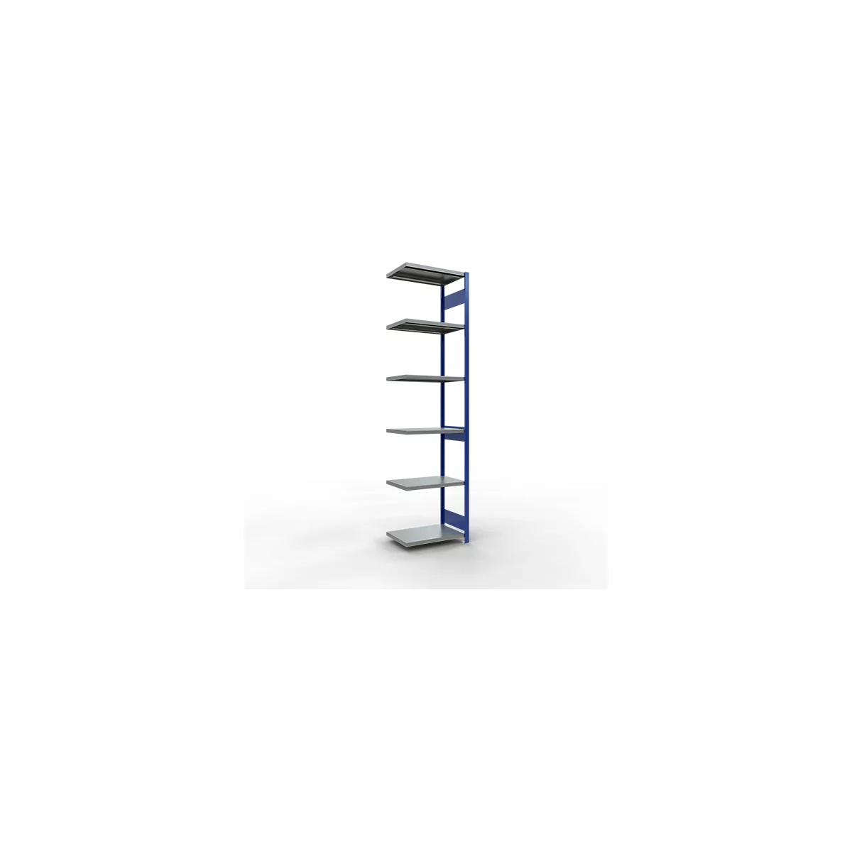 Schulte Lagertechnik Système de rayonnage à tablettes emboîtable MULTIplus 250, rayonnage annexe, verrou de longueur, 3000x750x500 mm, 7 tablettes, bleu gentiane/galvanisé
