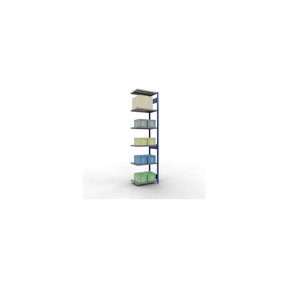 Schulte Lagertechnik Système de rayonnage à tablettes emboîtable MULTIplus 250, rayonnage annexe, verrou de longueur, 3000x750x500 mm, 7 tablettes, bleu gentiane/galvanisé
