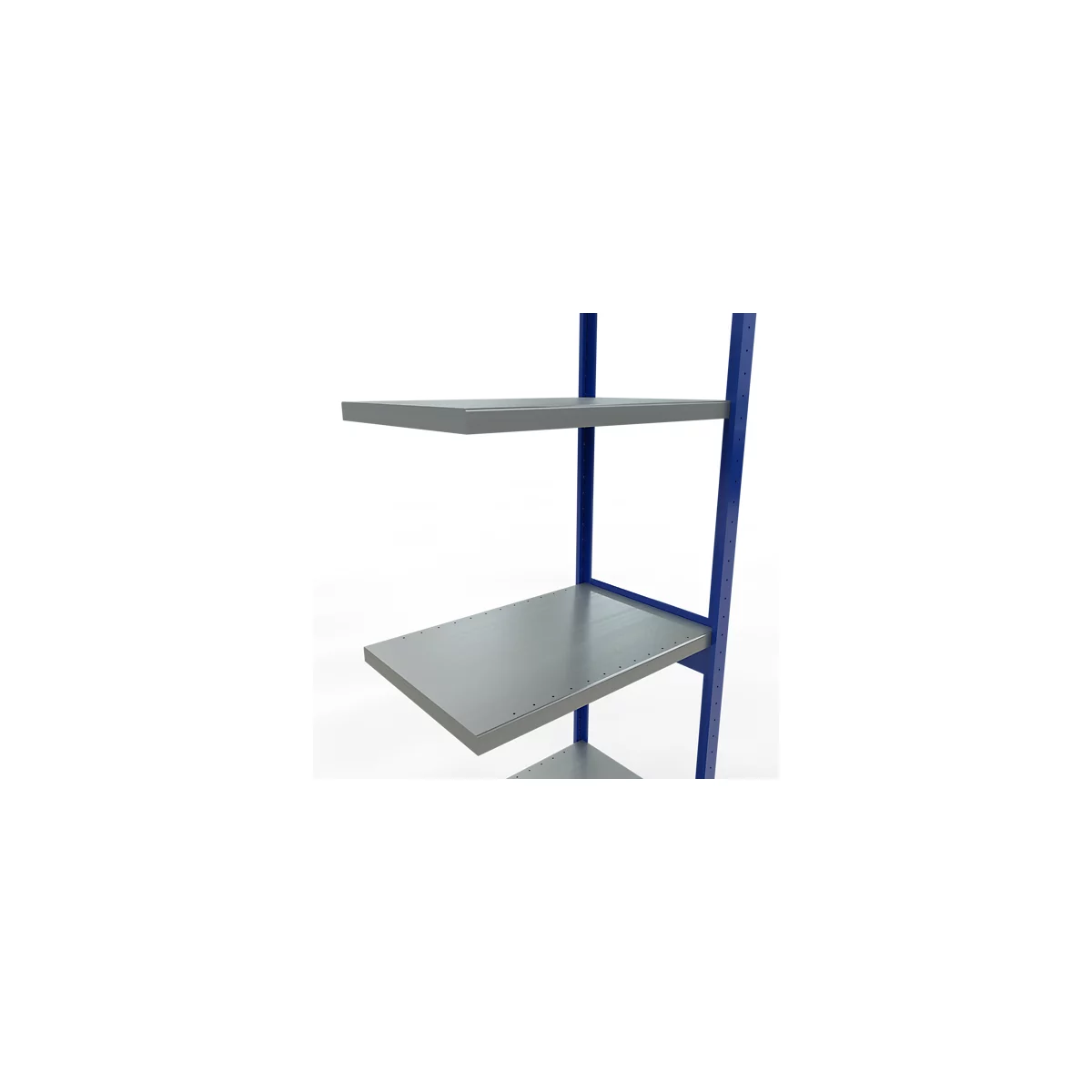 Schulte Lagertechnik Système de rayonnage à tablettes emboîtable MULTIplus 250, rayonnage annexe, verrou de longueur, 3000x750x500 mm, 7 tablettes, bleu gentiane/galvanisé