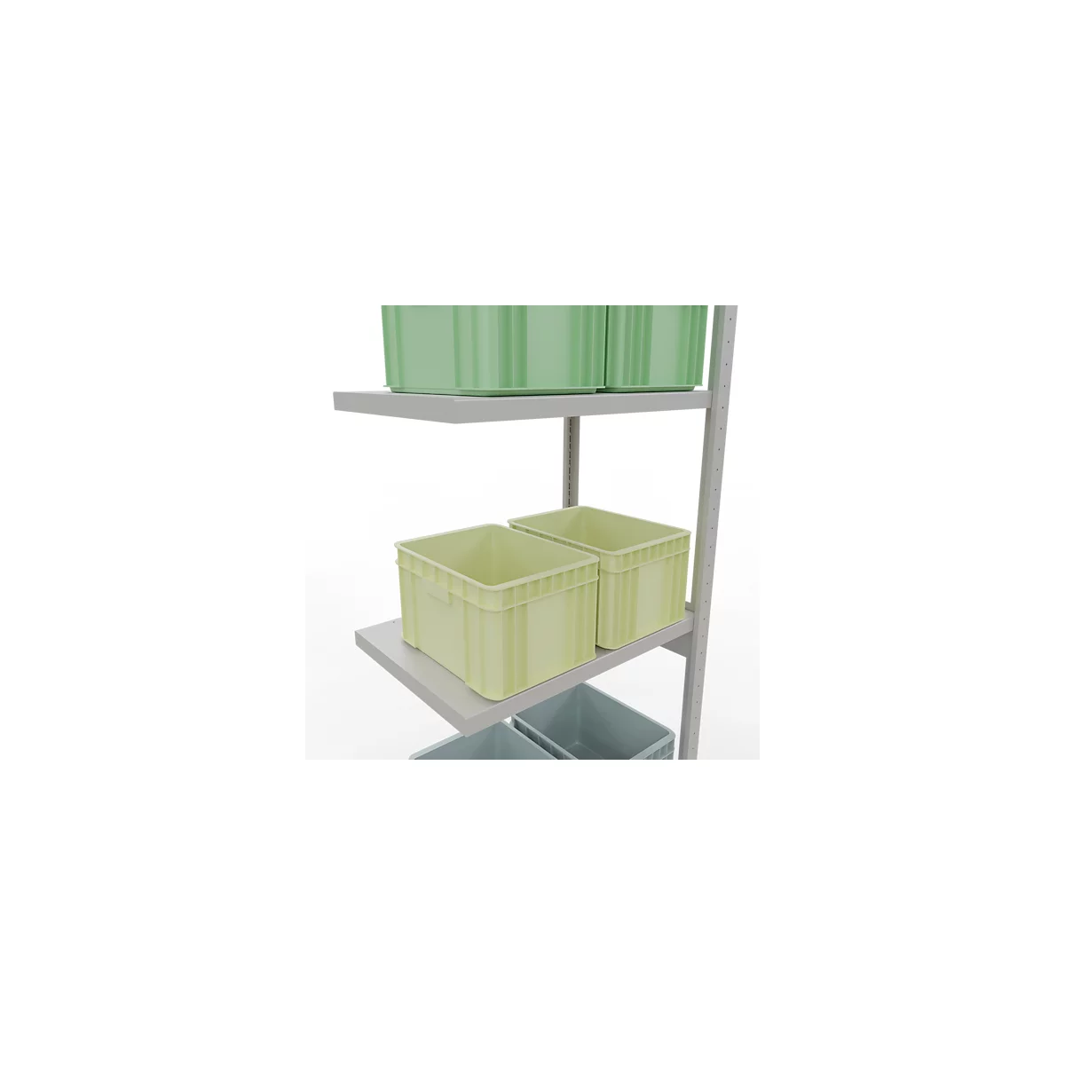Schulte Lagertechnik Système de rayonnage à tablettes emboîtable MULTIplus 250, rayonnage annexe, verrou de longueur, 3000x750x500 mm, 7 tablettes, gris clair