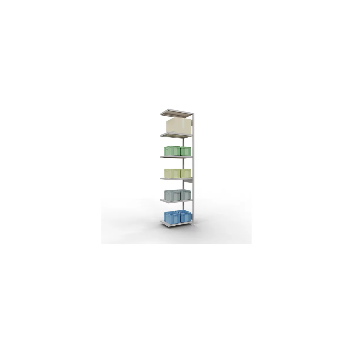 Schulte Lagertechnik Système de rayonnage à tablettes emboîtable MULTIplus 250, rayonnage annexe, verrou de longueur, 3000x750x500 mm, 7 tablettes, gris clair