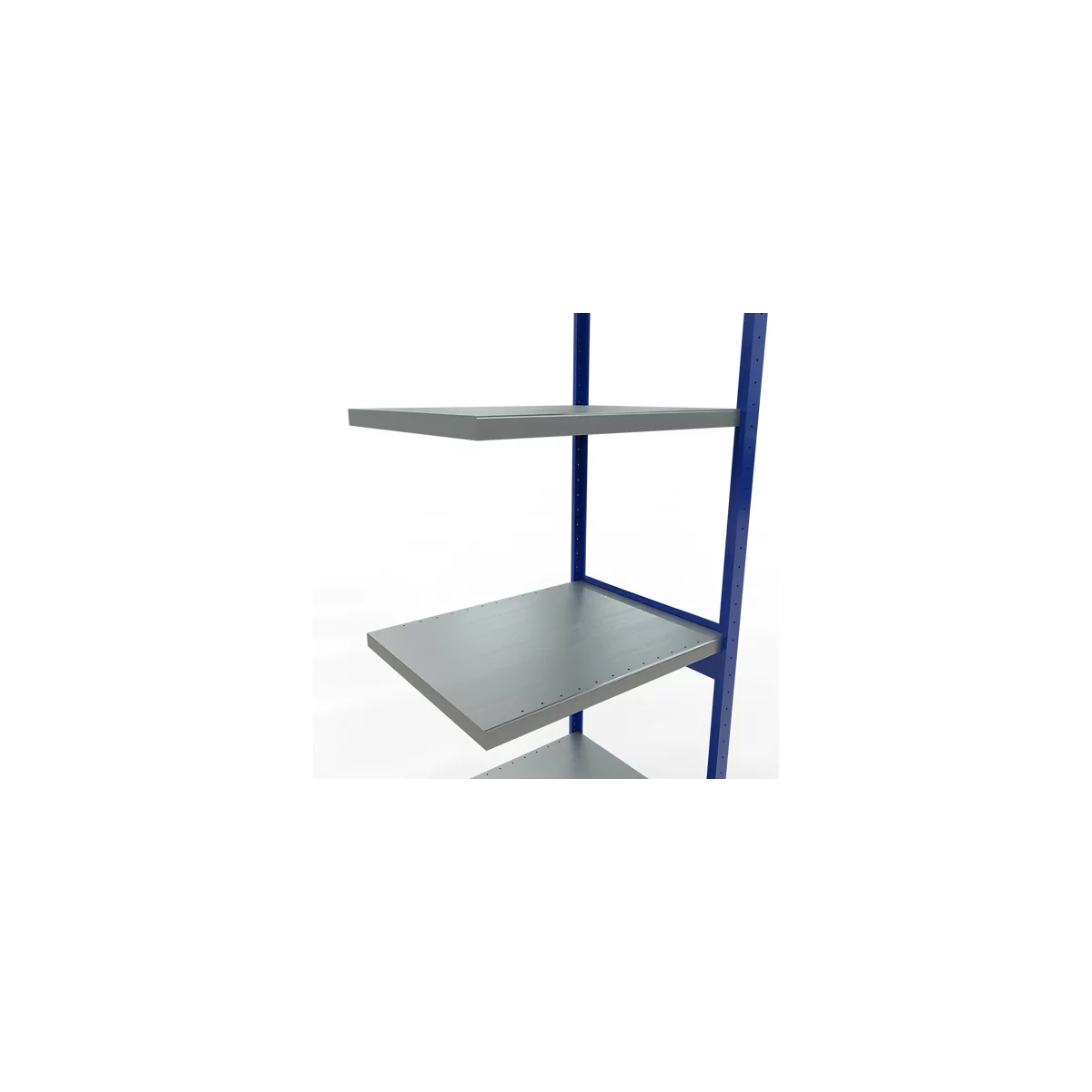 Schulte Lagertechnik Système de rayonnage à tablettes emboîtable MULTIplus 250, rayonnage annexe, verrou de longueur, 3000x750x600 mm, 7 tablettes, bleu gentiane/galvanisé