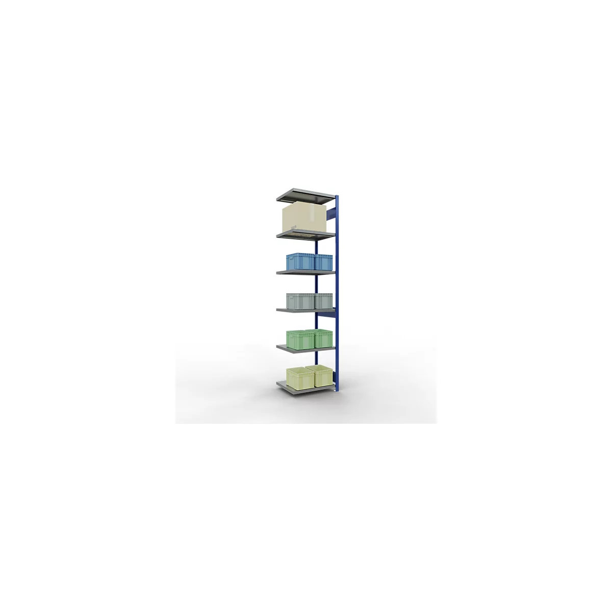 Schulte Lagertechnik Système de rayonnage à tablettes emboîtable MULTIplus 250, rayonnage annexe, verrou de longueur, 3000x750x600 mm, 7 tablettes, bleu gentiane/galvanisé