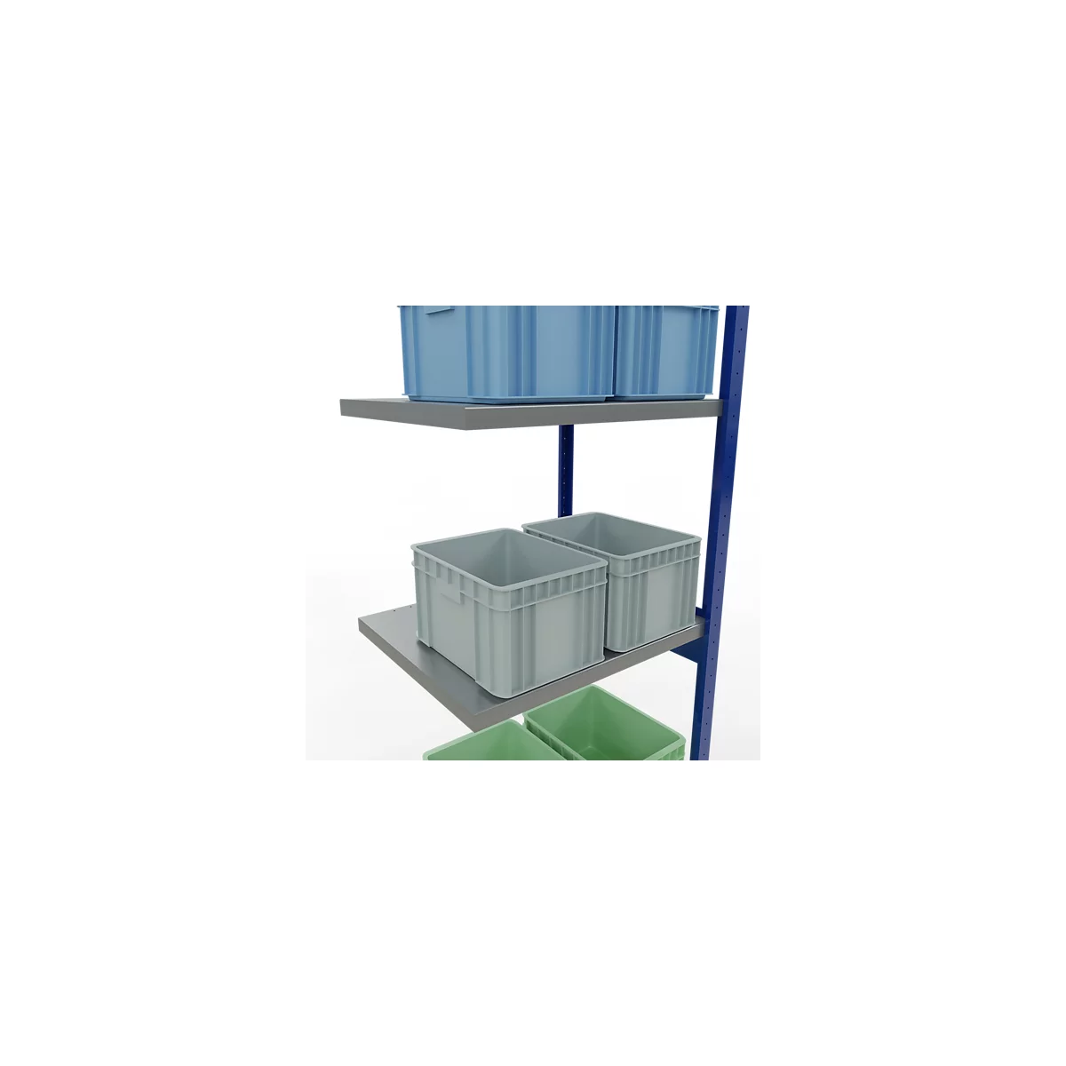Schulte Lagertechnik Système de rayonnage à tablettes emboîtable MULTIplus 250, rayonnage annexe, verrou de longueur, 3000x750x600 mm, 7 tablettes, bleu gentiane/galvanisé