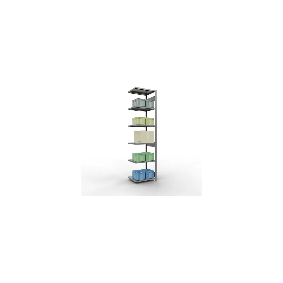 Schulte Lagertechnik Système de rayonnage à tablettes emboîtable MULTIplus 250, rayonnage annexe, verrou de longueur, 3000x750x600 mm, 7 tablettes, galvanisé