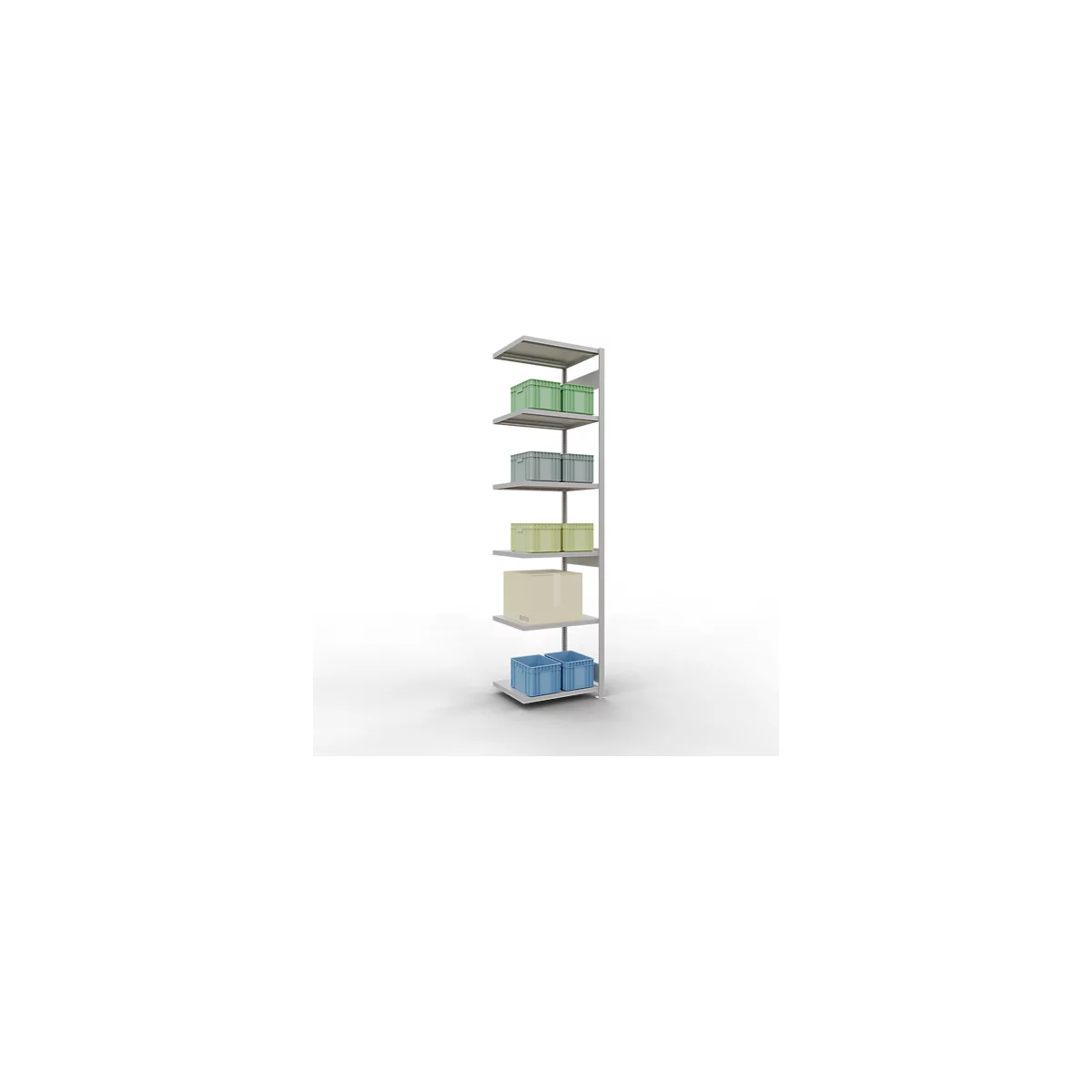Schulte Lagertechnik Système de rayonnage à tablettes emboîtable MULTIplus 250, rayonnage annexe, verrou de longueur, 3000x750x600 mm, 7 tablettes, gris clair