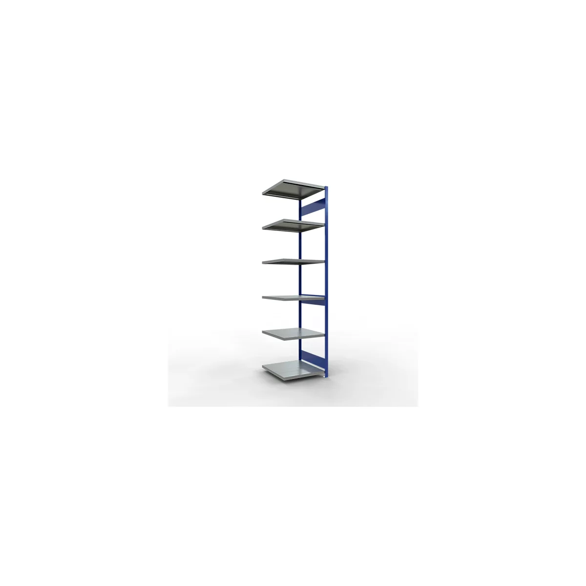 Schulte Lagertechnik Système de rayonnage à tablettes emboîtable MULTIplus 250, rayonnage annexe, verrou de longueur, 3000x750x800 mm, 7 tablettes, bleu gentiane/galvanisé