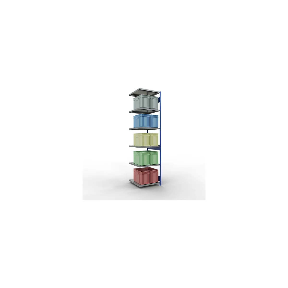 Schulte Lagertechnik Système de rayonnage à tablettes emboîtable MULTIplus 250, rayonnage annexe, verrou de longueur, 3000x750x800 mm, 7 tablettes, bleu gentiane/galvanisé