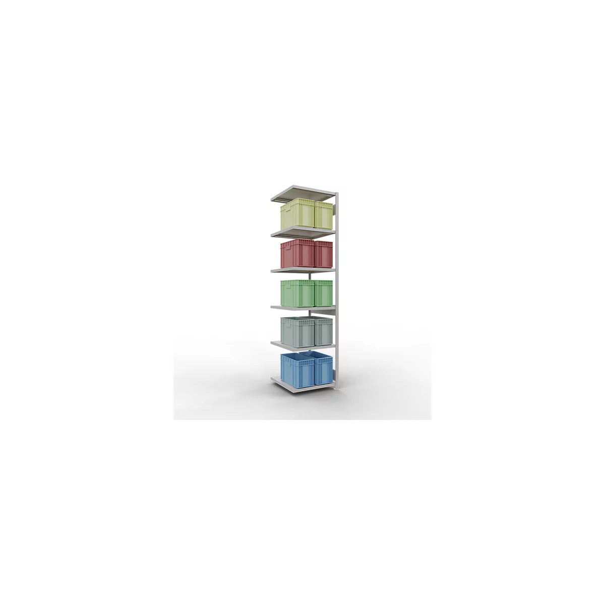 Schulte Lagertechnik Système de rayonnage à tablettes emboîtable MULTIplus 250, rayonnage annexe, verrou de longueur, 3000x750x800 mm, 7 tablettes, gris clair