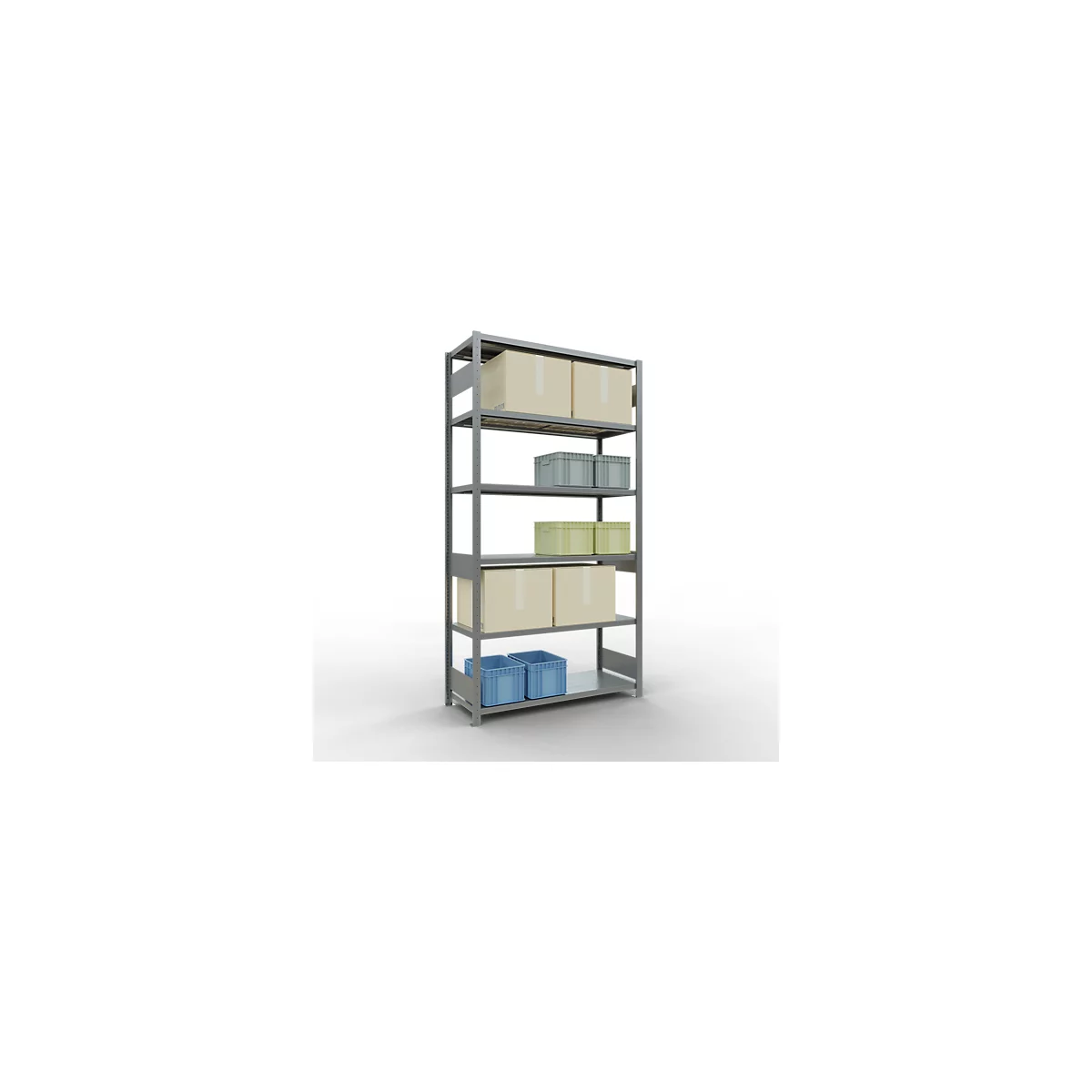 Schulte Lagertechnik Système de rayonnage à tablettes emboîtables MULTIplus 250, élément de base, verrou de longueur, 2500x1300x500 mm, 6 tablettes, galvanisé