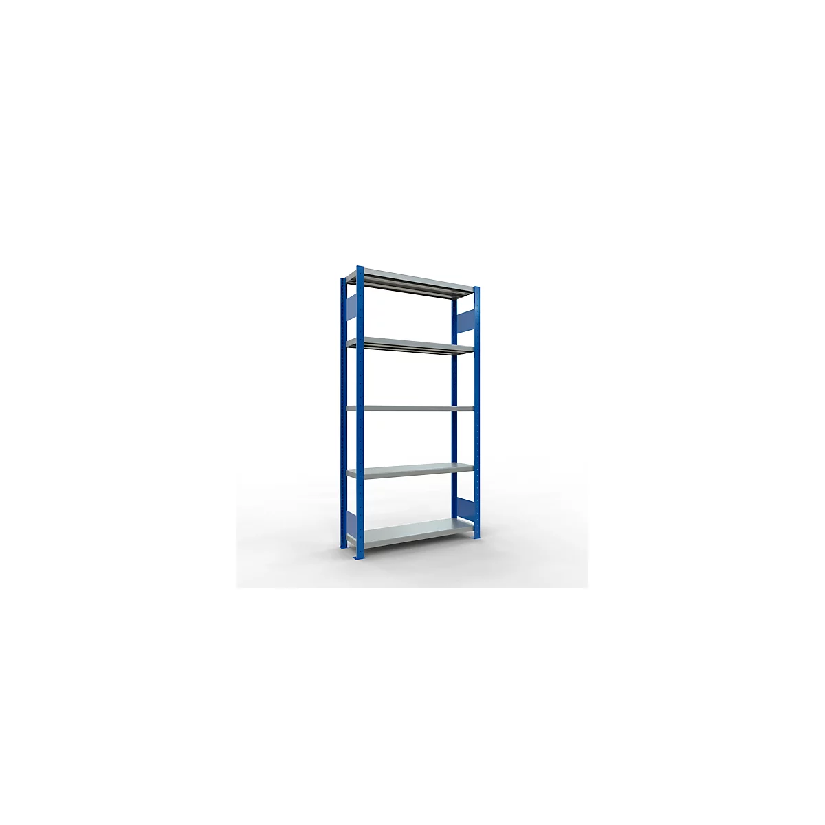 Schulte Lagertechnik Système de rayonnage à tablettes emboîtables MULTIplus 250, rayonnage de base, verrou de longueur, 2000x1000x300 mm, 5 tablettes, bleu gentiane/galvanisé