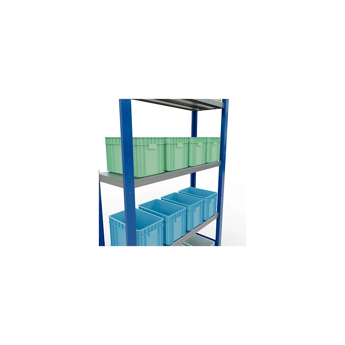 Schulte Lagertechnik Système de rayonnage à tablettes emboîtables MULTIplus 250, rayonnage de base, verrou de longueur, 2000x1000x300 mm, 5 tablettes, bleu gentiane/galvanisé