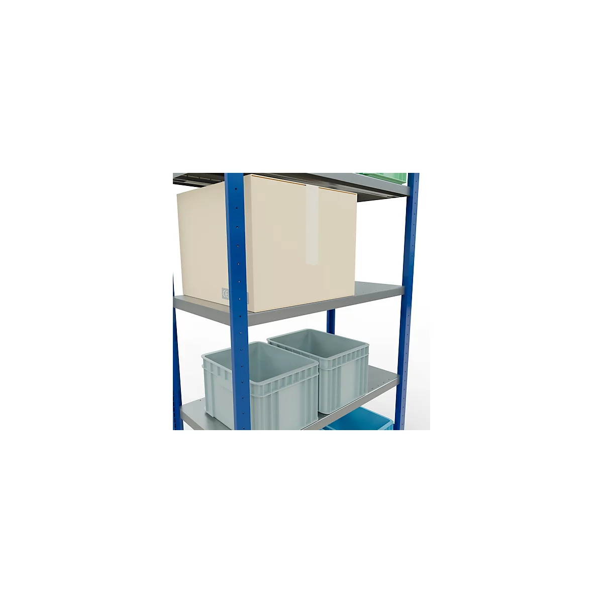 Schulte Lagertechnik Système de rayonnage à tablettes emboîtables MULTIplus 250, rayonnage de base, verrou de longueur, 2000x1000x500 mm, 5 tablettes, bleu gentiane/galvanisé