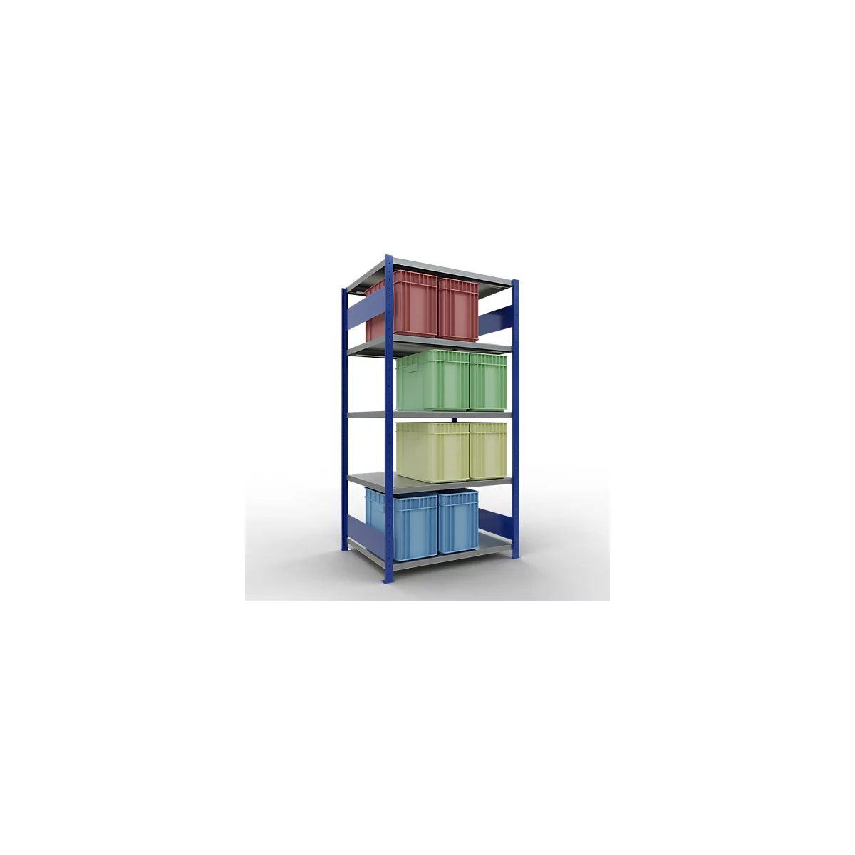 Schulte Lagertechnik Système de rayonnage à tablettes emboîtables MULTIplus 250, rayonnage de base, verrou de longueur, 2000x1000x800 mm, 5 tablettes, bleu gentiane/galvanisé