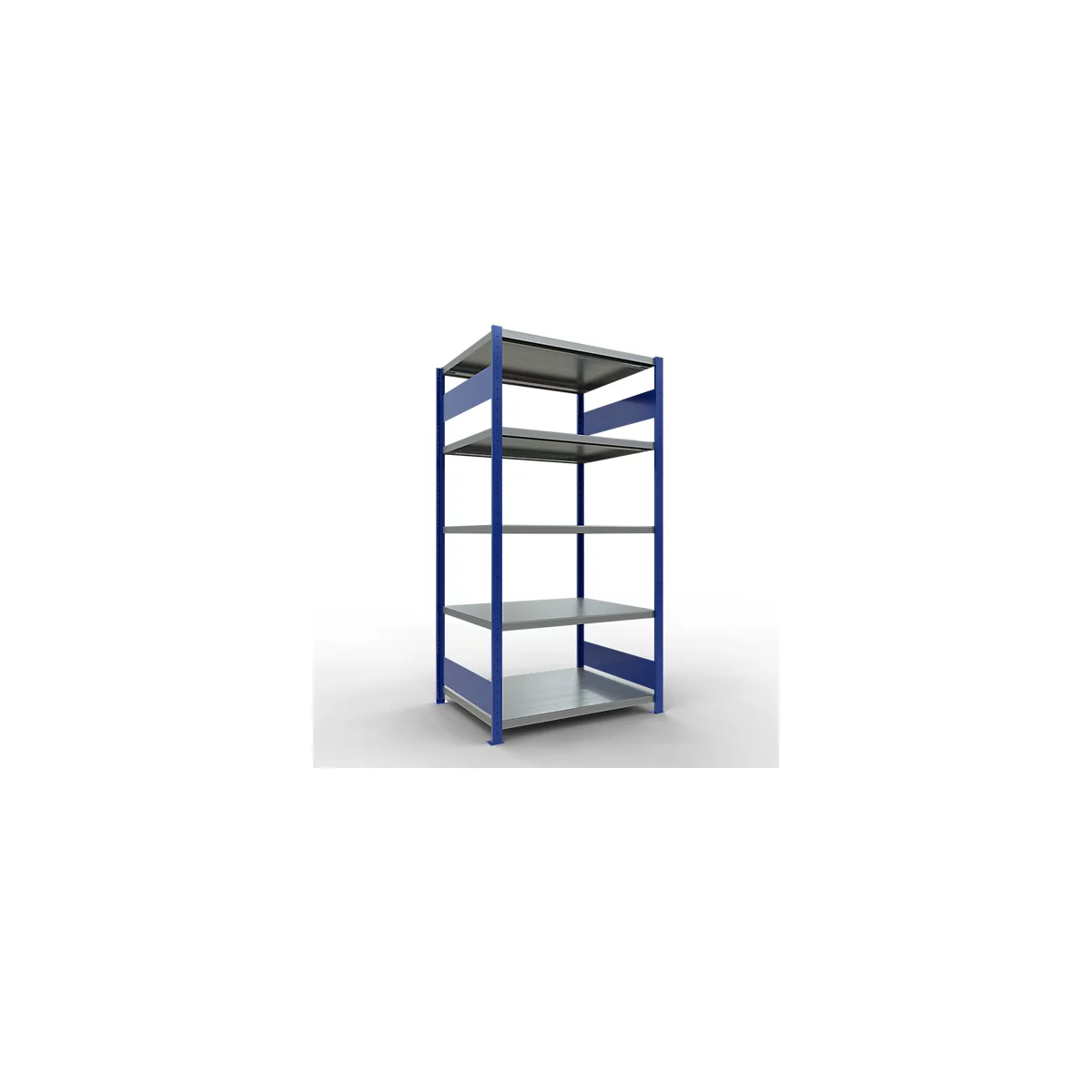 Schulte Lagertechnik Système de rayonnage à tablettes emboîtables MULTIplus 250, rayonnage de base, verrou de longueur, 2000x1000x800 mm, 5 tablettes, bleu gentiane/galvanisé
