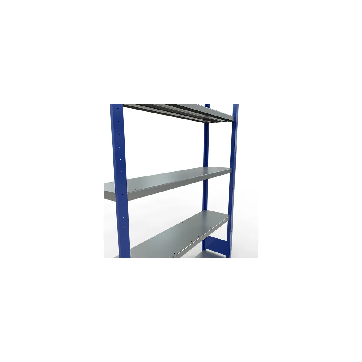Schulte Lagertechnik Système de rayonnage à tablettes emboîtables MULTIplus 250, rayonnage de base, verrou de longueur, 2000x1300x300 mm, 5 tablettes, bleu gentiane/galvanisé