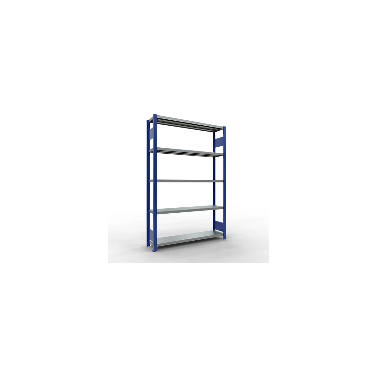 Schulte Lagertechnik Système de rayonnage à tablettes emboîtables MULTIplus 250, rayonnage de base, verrou de longueur, 2000x1300x300 mm, 5 tablettes, bleu gentiane/galvanisé