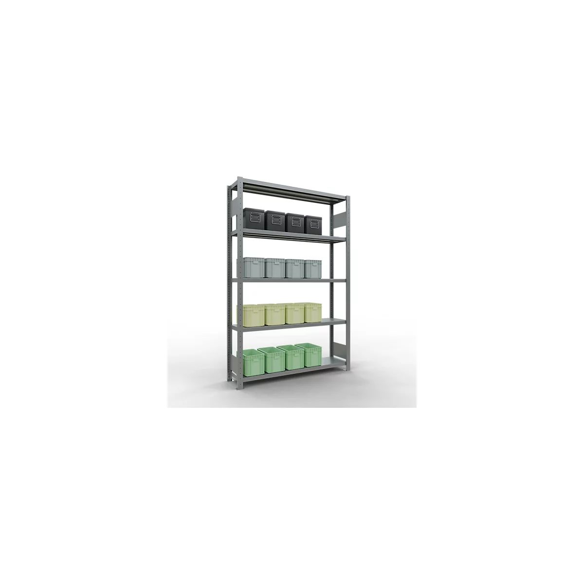 Schulte Lagertechnik Système de rayonnage à tablettes emboîtables MULTIplus 250, rayonnage de base, verrou de longueur, 2000x1300x300 mm, 5 tablettes, galvanisé